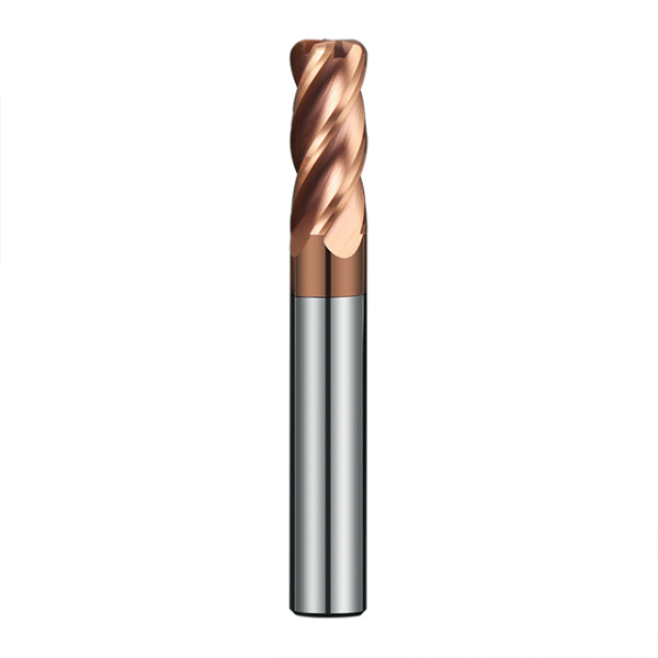 4-Flute 55° Helix Tungsten Carbide Ball-Nose End Mill HRC55 Hardness Extended Straight Shank for CNC Machining