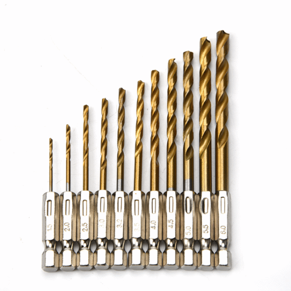 Custom hexagon shank twist drills made of bearing steel and high-speed steel with titanium plating ranging from 1mm to 20mm