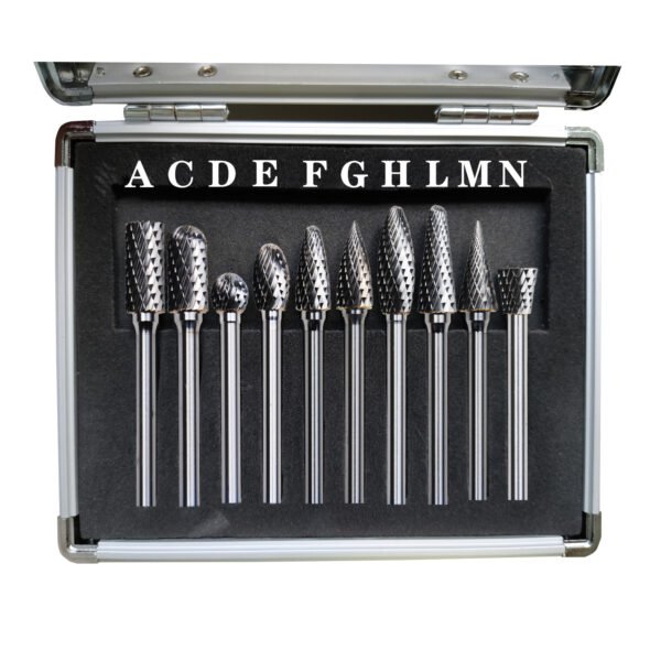 10-Piece TiN-Coated Carbide Rotary Files Set (6mm Dia. 1/4 Inch Shank)