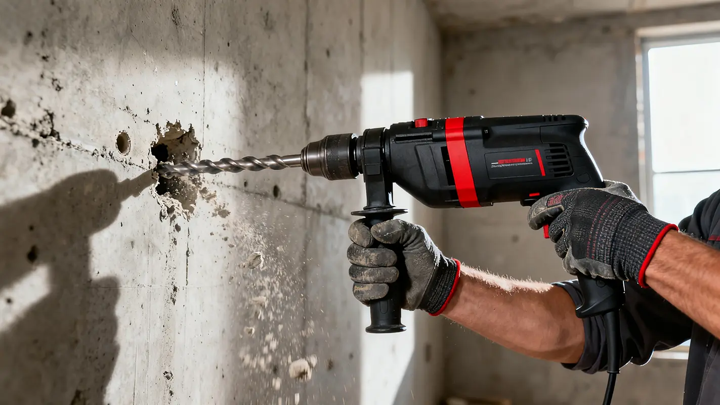 Drill holes with impact drill Drill holes with impact drill